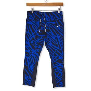 Nike Leggings Womens M Blue Crop Length Epic Lux Stretch Tight Fit Gym 719803